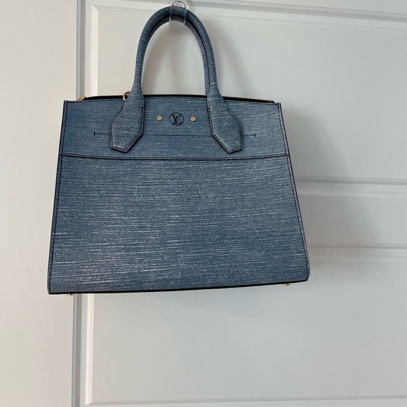 LOUIS VUITTON DENIM EPI LEATHER CITY STEAMER BAG - Picture 2 of 7